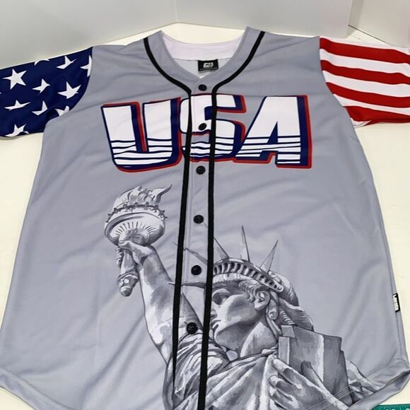 Greater Half Custom Baseball Jersey Button Down USA Grey America #1 Size Medium - Picture 10 of 17